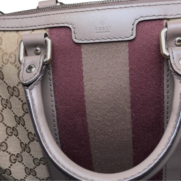 Gucci GG Supreme Canvas Web Stripe Boston Bag Brown Burgundy Crossbody - Picture 9 of 14